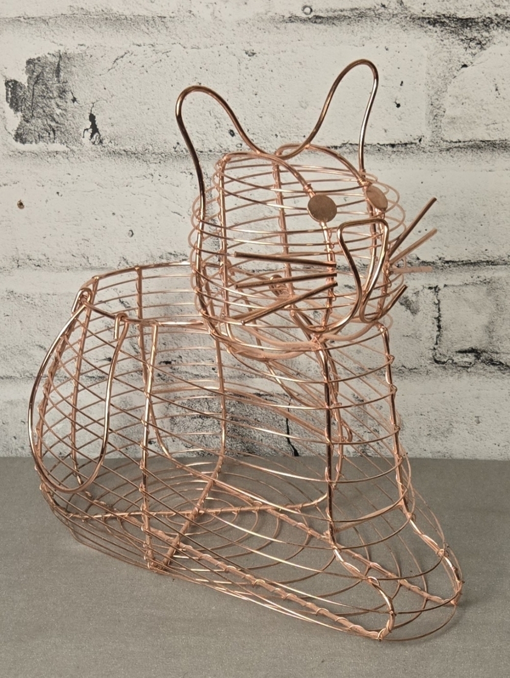Copper Cat Wire Basket Organizer Metal Kitty Decor 11”